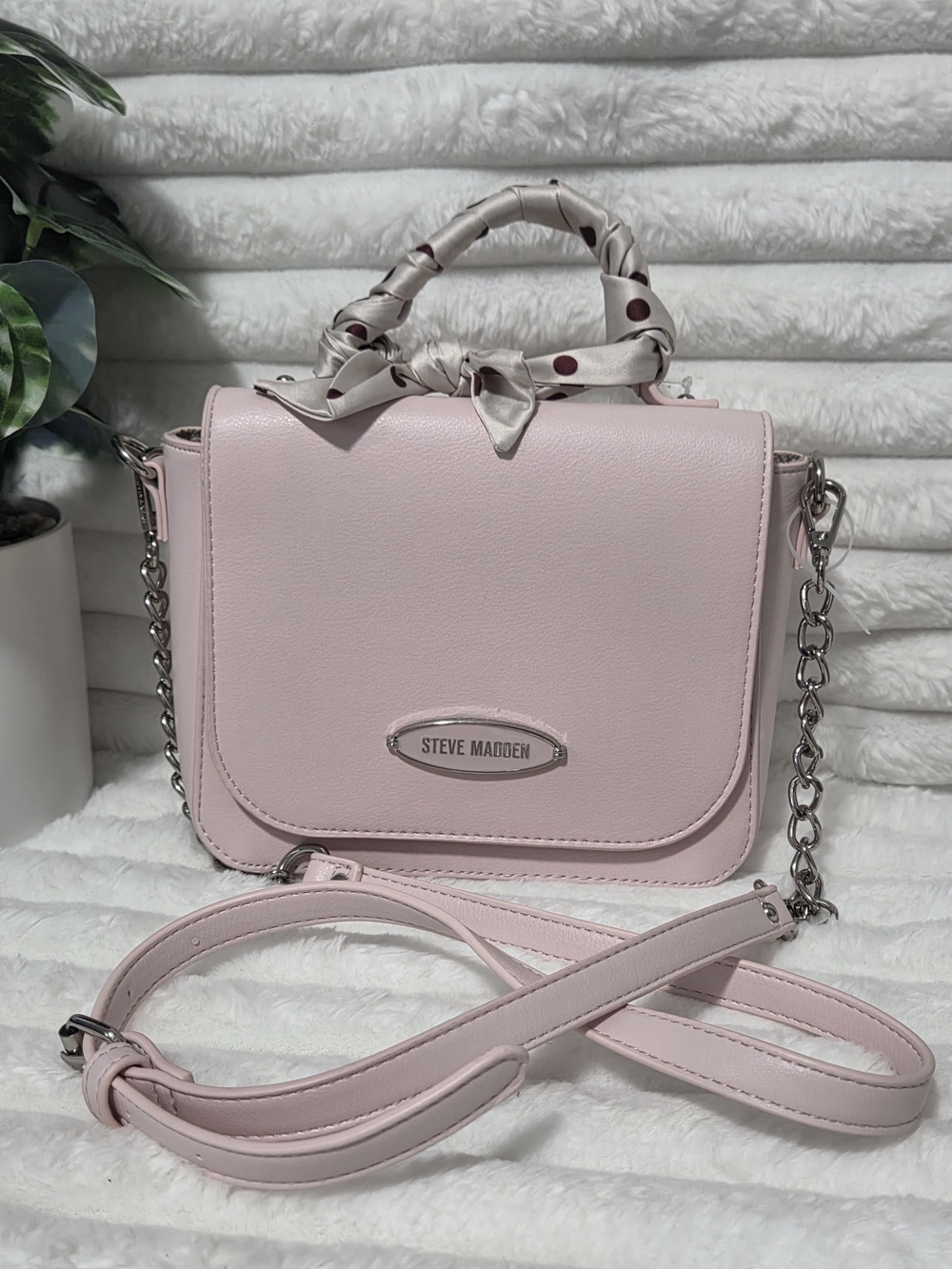 NWOT- Steve Madden Pale Blush Pink Crossbody with Silk Scarf Accent